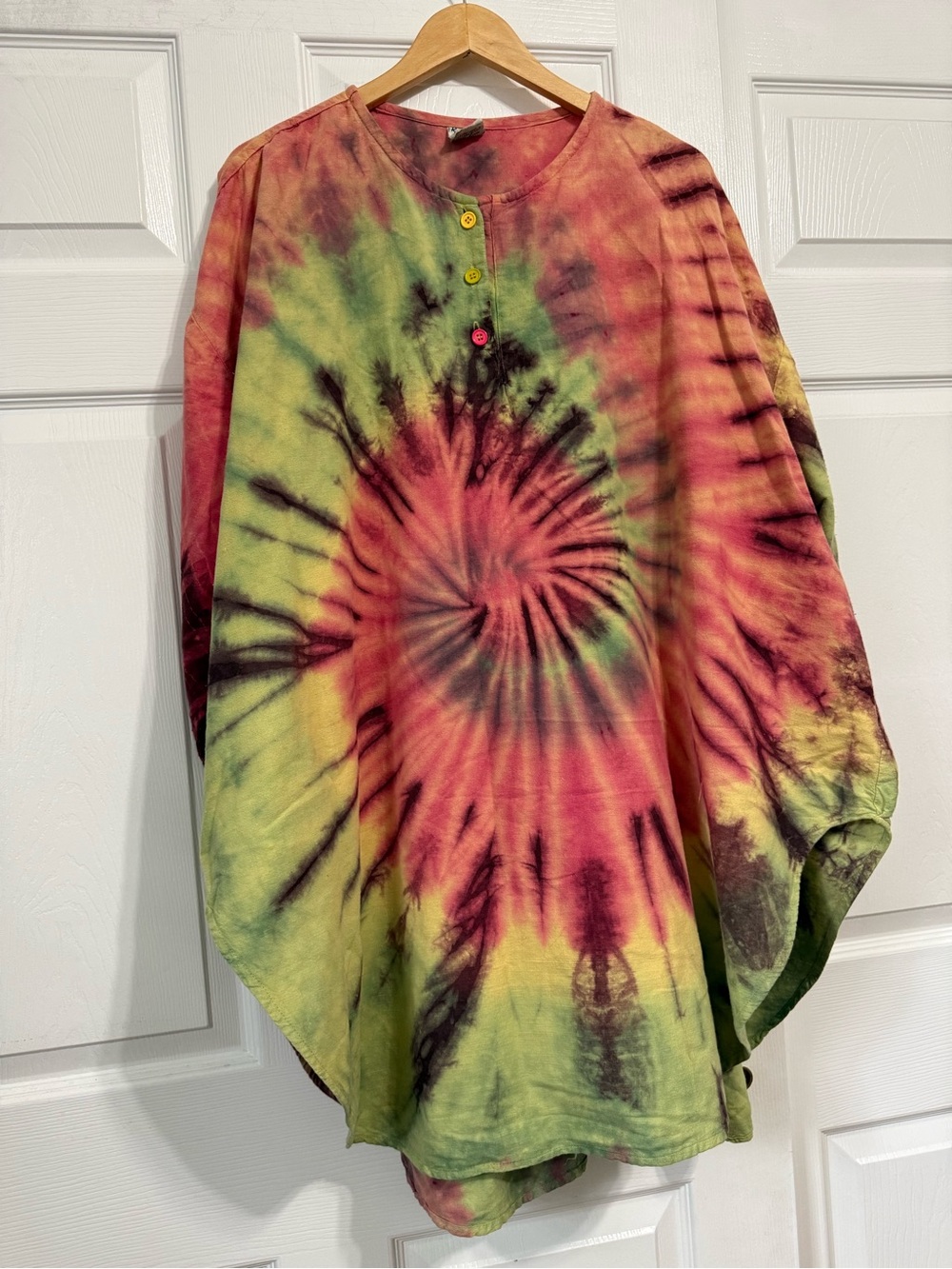 Rainbow Tie-Dye women Dress in Red, Green & Yellow - Rainbow one size 100%cotton